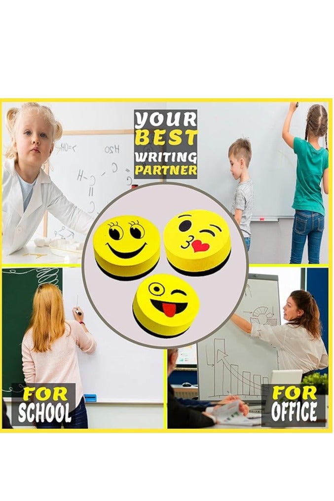 3 Pcs Magnetic White Board Eraser, Best Partner of Non-Permanent Dry Erase Marker, Cute Circular Emoji Dry Erase Erasers, Small Whiteboard Cleaner Duster - Image 5