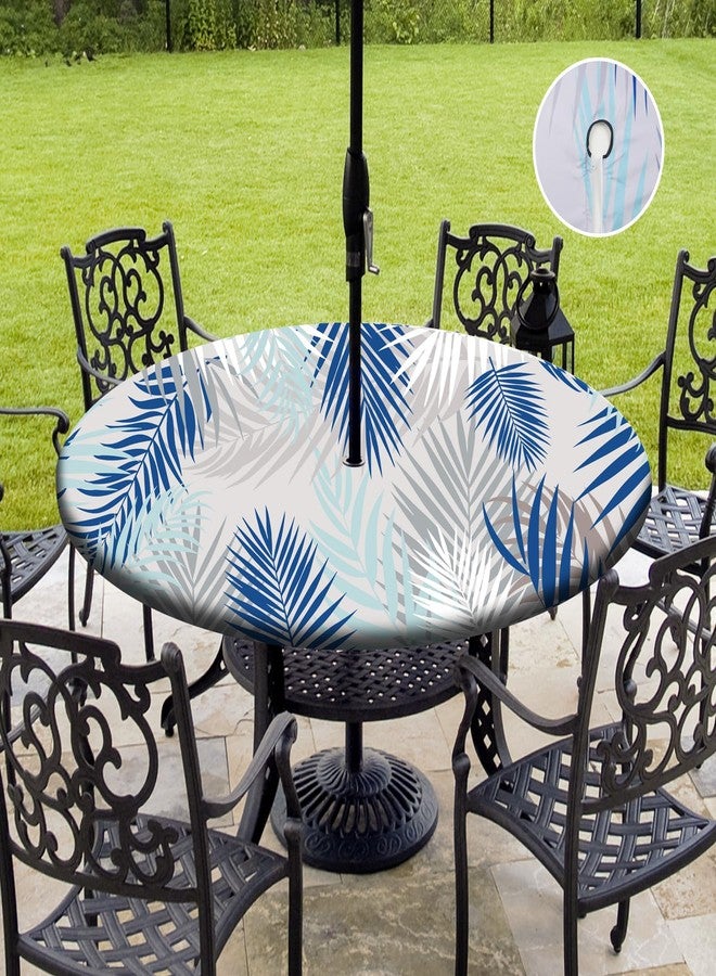 Asxhif Round outdoor tablecloth with umbrella hole,Picnic Fitted Elastic Tablecloth with Zipper, Waterproof Patio Table Covers,Camping Zippered Tablecloth for Picnic, Camping, Dinner,Fit 36"-44"(Blue Grey) - Image 1