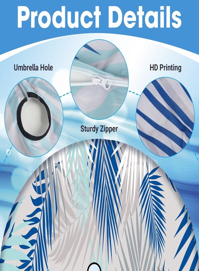 Asxhif Round outdoor tablecloth with umbrella hole,Picnic Fitted Elastic Tablecloth with Zipper, Waterproof Patio Table Covers,Camping Zippered Tablecloth for Picnic, Camping, Dinner,Fit 36"-44"(Blue Grey) - Image 2