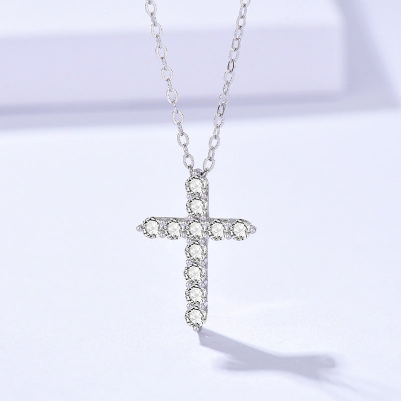 Generic Elegant Full Diamond Cross Necklace Sterling Silver Pendant White Gold and Diamond Cross Necklace 