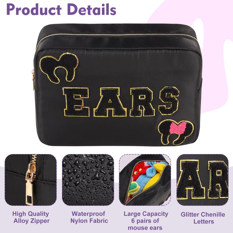 Dealkion Headband Holder Organizer Headband Storage Mouse Ear Holder Bag Hair Accessories Organizer Chenille Letter Makeup Bag Park Travel Essentials Gifts for Women - Image 4