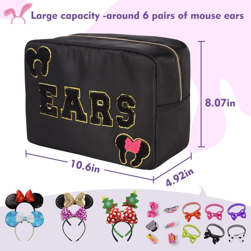Dealkion Headband Holder Organizer Headband Storage Mouse Ear Holder Bag Hair Accessories Organizer Chenille Letter Makeup Bag Park Travel Essentials Gifts for Women - Image 3