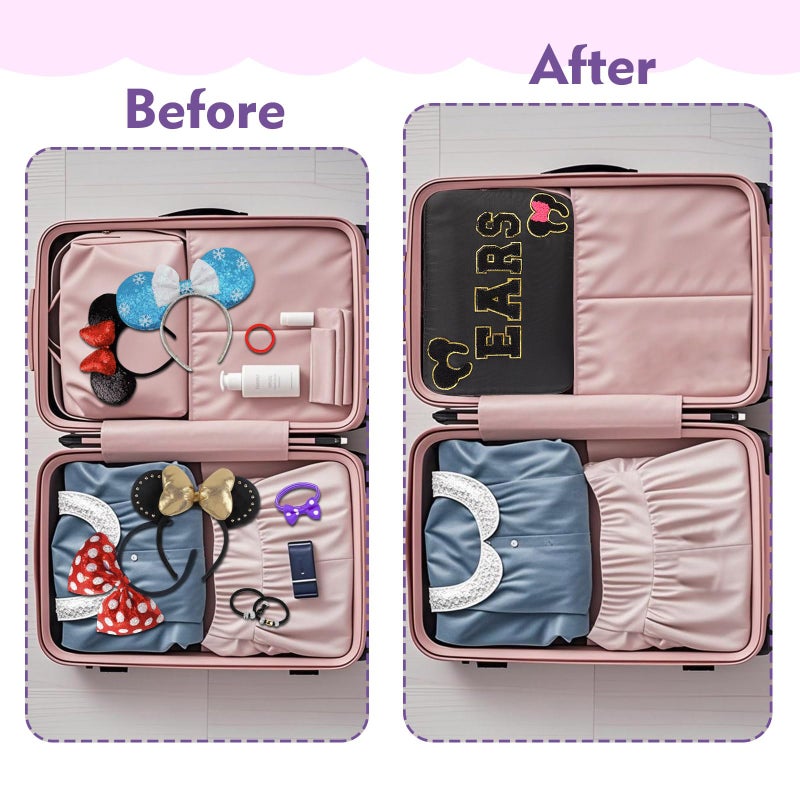 Dealkion Headband Holder Organizer Headband Storage Mouse Ear Holder Bag Hair Accessories Organizer Chenille Letter Makeup Bag Park Travel Essentials Gifts for Women - Image 5