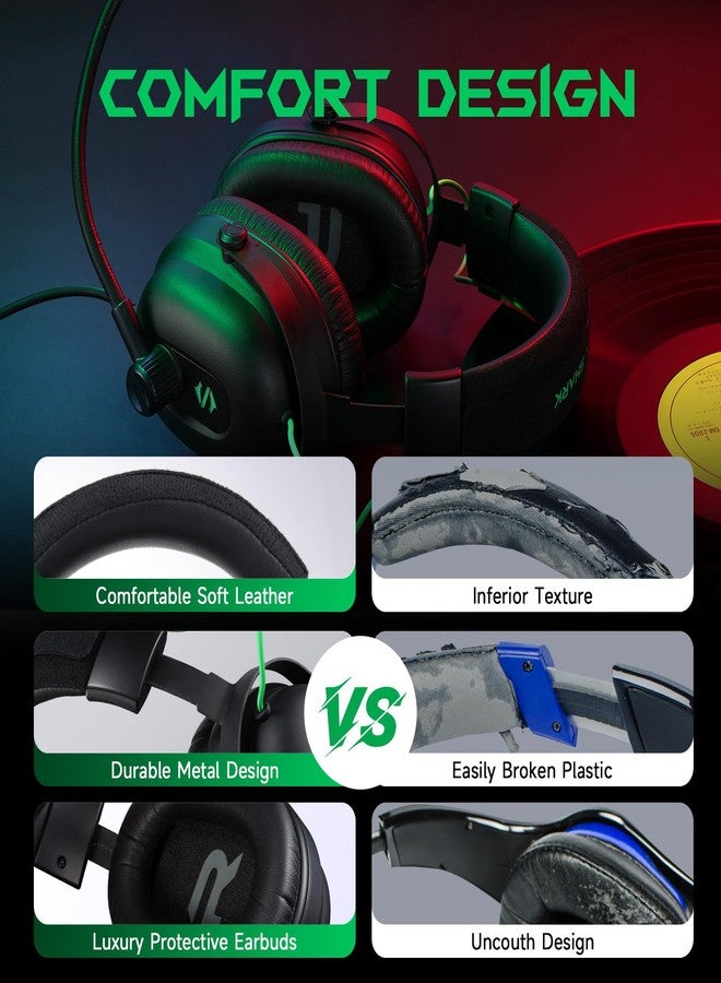 Black Shark Gaming Headset with Noise Canceling Cardioid Mic, Over-Ear Headphones for PC, PS4, PS5, Xbox, Switch, 50mm Dynamic Drivers & LED Light - Image 5