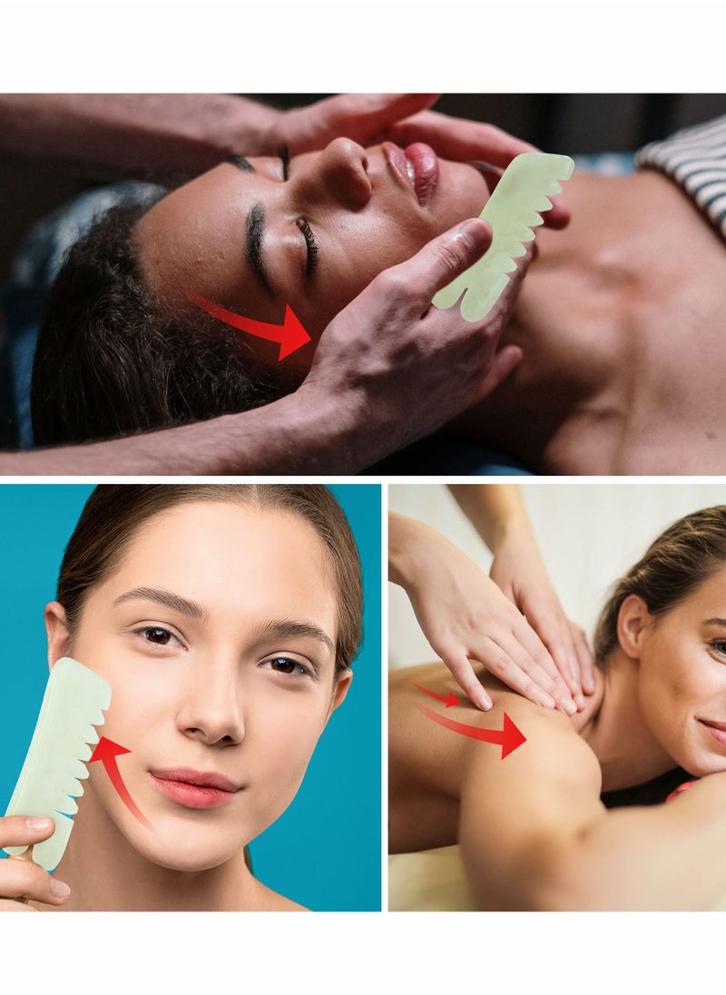 Excefore - Jade Massage Comb Guasha Comb Guasha Scraping Scalp Comb Jade Gua Sha Scraping Massage Tool Multifunctional Handheld Head and Meridians Massage Tools for Head Caring Relax 2 Pcs - Image 1