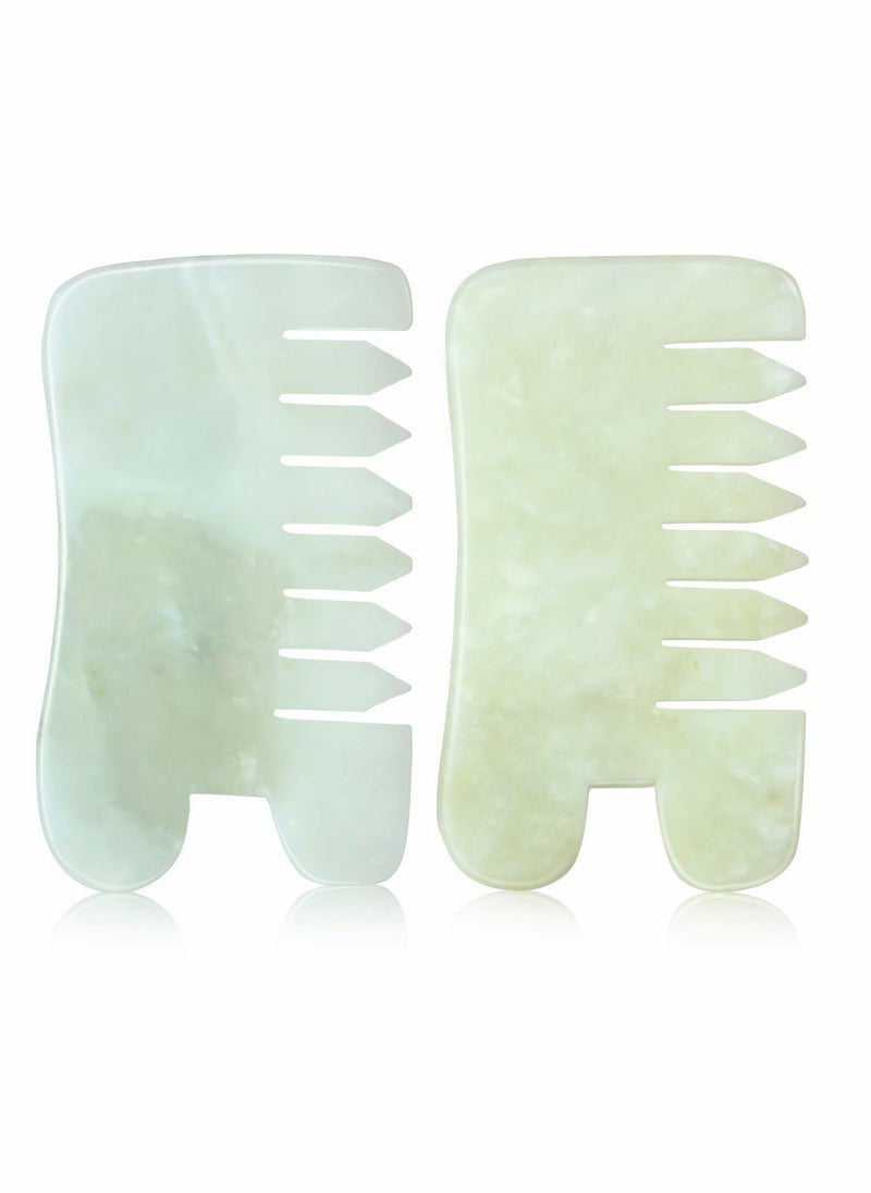 Excefore - Jade Massage Comb Guasha Comb Guasha Scraping Scalp Comb Jade Gua Sha Scraping Massage Tool Multifunctional Handheld Head and Meridians Massage Tools for Head Caring Relax 2 Pcs - Image 1