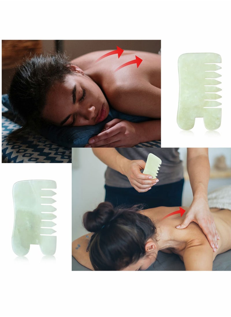 Excefore - Jade Massage Comb Guasha Comb Guasha Scraping Scalp Comb Jade Gua Sha Scraping Massage Tool Multifunctional Handheld Head and Meridians Massage Tools for Head Caring Relax 2 Pcs - Image 1