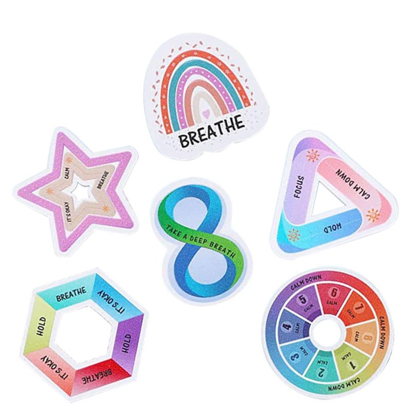 6Pcs Sensory Stickers with Tactile Surface Rainbow Geometric Design for Desk Phone Laptop - Image 2