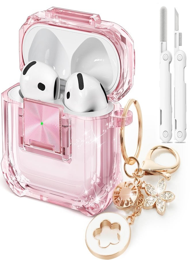 Wowwat with Safety Lock for Airpods 4 Case 2024,Clear Cases Compatible with Airpods 4th Generation Case,Soft TPU iPod 4 Case with Unique Cute Bling Keychain and Cleaner kit for Women Girls-Clear Pink - Image 1
