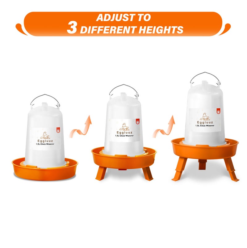 Eggluuz Chick Feeder and Waterer Kit Automatic Chicken Feeder and Waterer Set, 1L Chick Feeder and 1.5L Chick Waterer with 3 Heights Adjustable Legs - Image 3