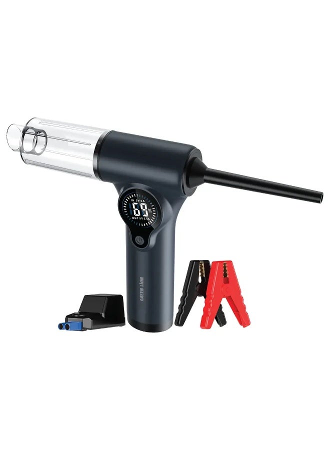 Green Lion Ignitor 12V Jump Starter with Blower, Vacuum Cleaner & Power Bank Functions, 8000mAh, 140W Power, 70000RPM Range, Detachable & Washable Nozzles, Digital Display - Dark Grey - Image 1