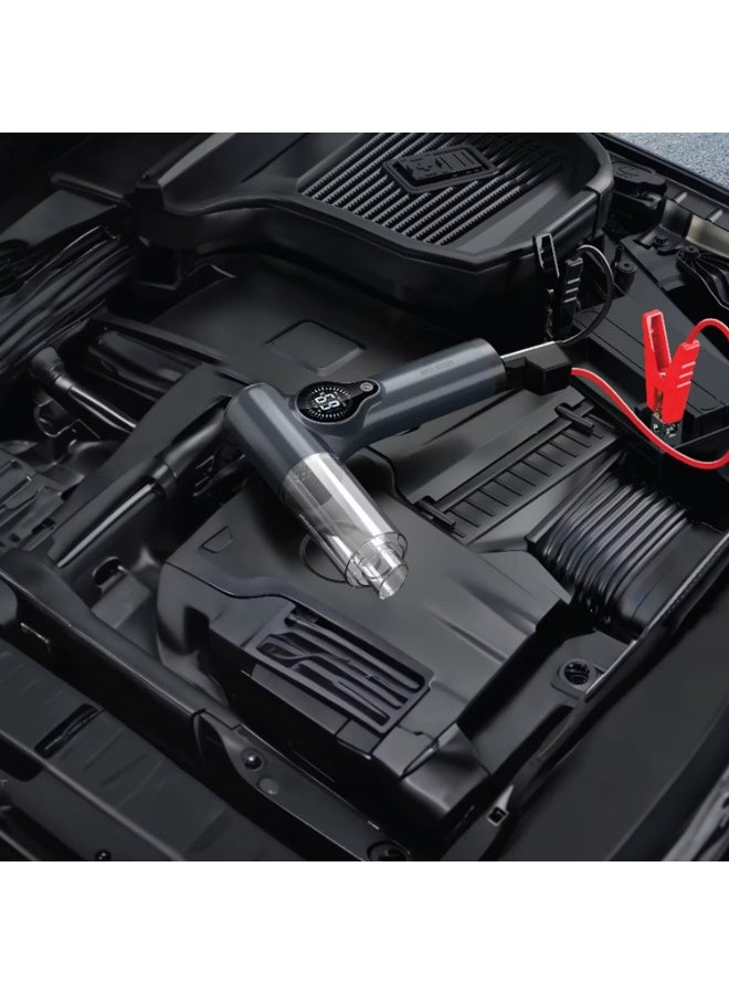 Green Lion Ignitor 12V Jump Starter with Blower, Vacuum Cleaner & Power Bank Functions, 8000mAh, 140W Power, 70000RPM Range, Detachable & Washable Nozzles, Digital Display - Dark Grey - Image 3