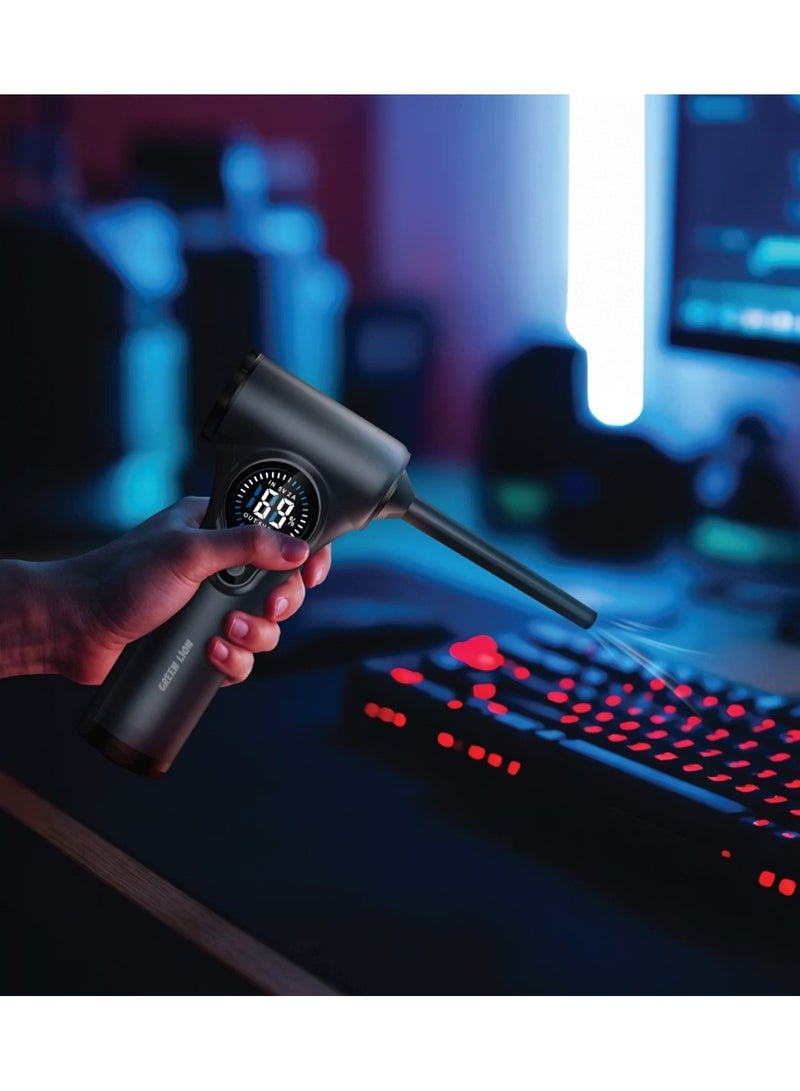 Green Lion Ignitor 12V Jump Starter with Blower, Vacuum Cleaner & Power Bank Functions, 8000mAh, 140W Power, 70000RPM Range, Detachable & Washable Nozzles, Digital Display - Dark Grey - Image 4