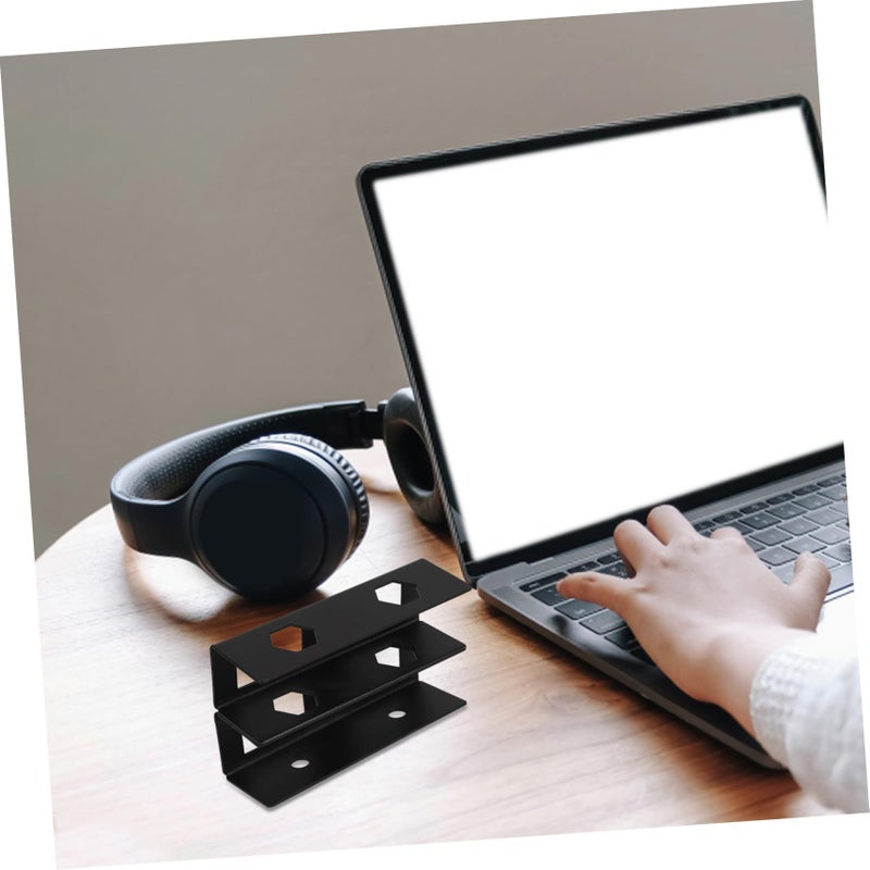 Double Layer Under Desk Mount Laptop Stand Metal Holder With Cable Box Black - Image 4