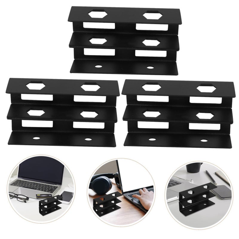 Double Layer Under Desk Mount Laptop Stand Metal Holder With Cable Box Black - Image 3