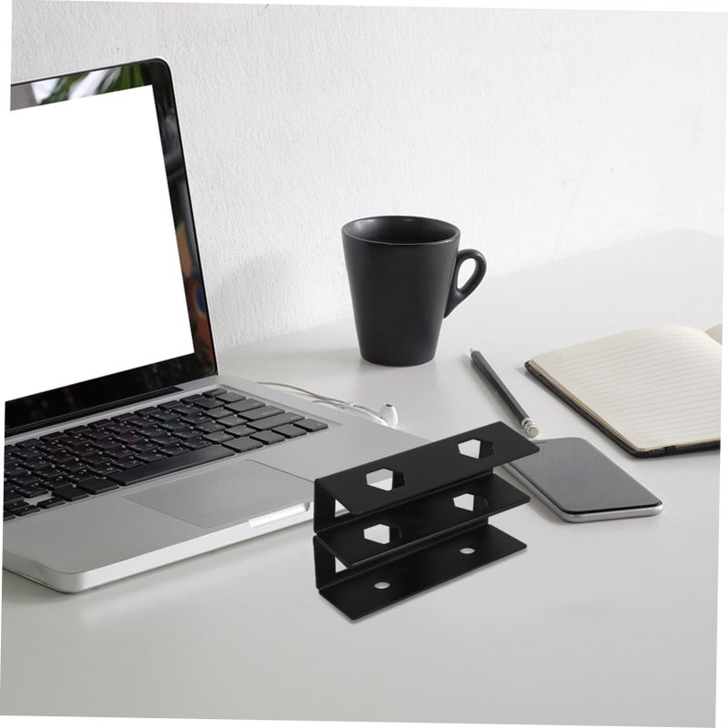 Double Layer Under Desk Mount Laptop Stand Metal Holder With Cable Box Black - Image 5