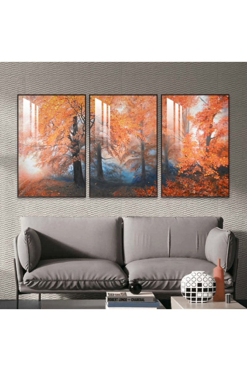 Marktna Three wooden wall painting with a frame and a clear acrylic layer - Image 1