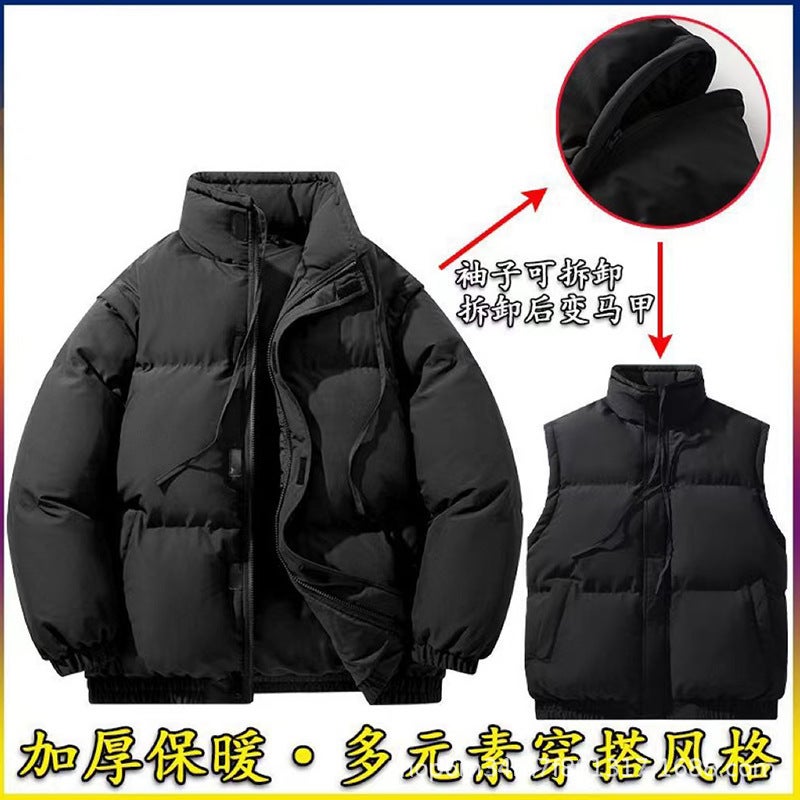 New American Style Men'S And Women'S Same Style Warm Cotton Clothes Two-Sleeve Detachable Vest Jacket Student'S Plus Size Bread Clothes - Image 2
