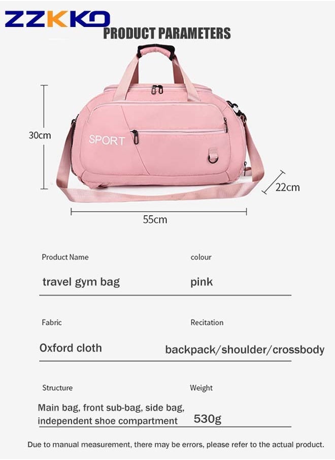 ZZKKO - New Fashion Women Gym Sacks with Independent Shoe Pocket,Large Capacity Luggage Backpack, Light Versatile Sports Gym Handbag,Multifunctional Fitness Bag,Dry and Wet Separation Travel Duffel Bag,Pink - Image 1