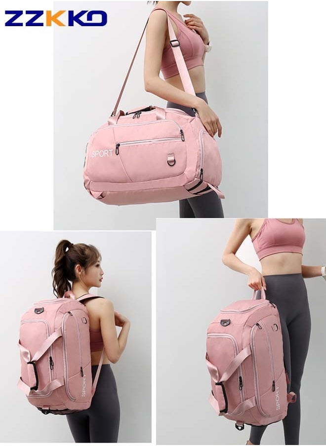 ZZKKO - New Fashion Women Gym Sacks with Independent Shoe Pocket,Large Capacity Luggage Backpack, Light Versatile Sports Gym Handbag,Multifunctional Fitness Bag,Dry and Wet Separation Travel Duffel Bag,Pink - Image 1