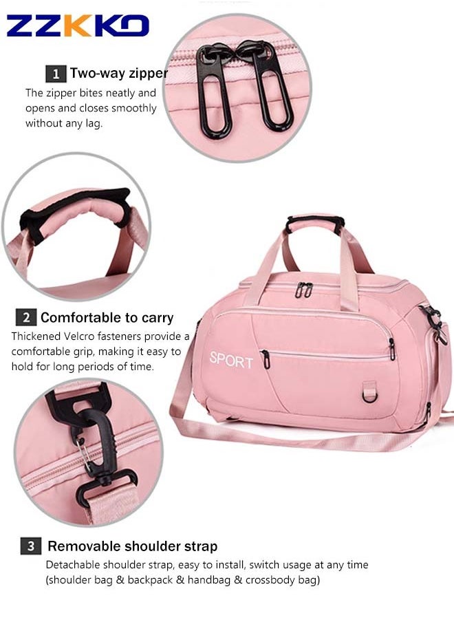 ZZKKO - New Fashion Women Gym Sacks with Independent Shoe Pocket,Large Capacity Luggage Backpack, Light Versatile Sports Gym Handbag,Multifunctional Fitness Bag,Dry and Wet Separation Travel Duffel Bag,Pink - Image 1