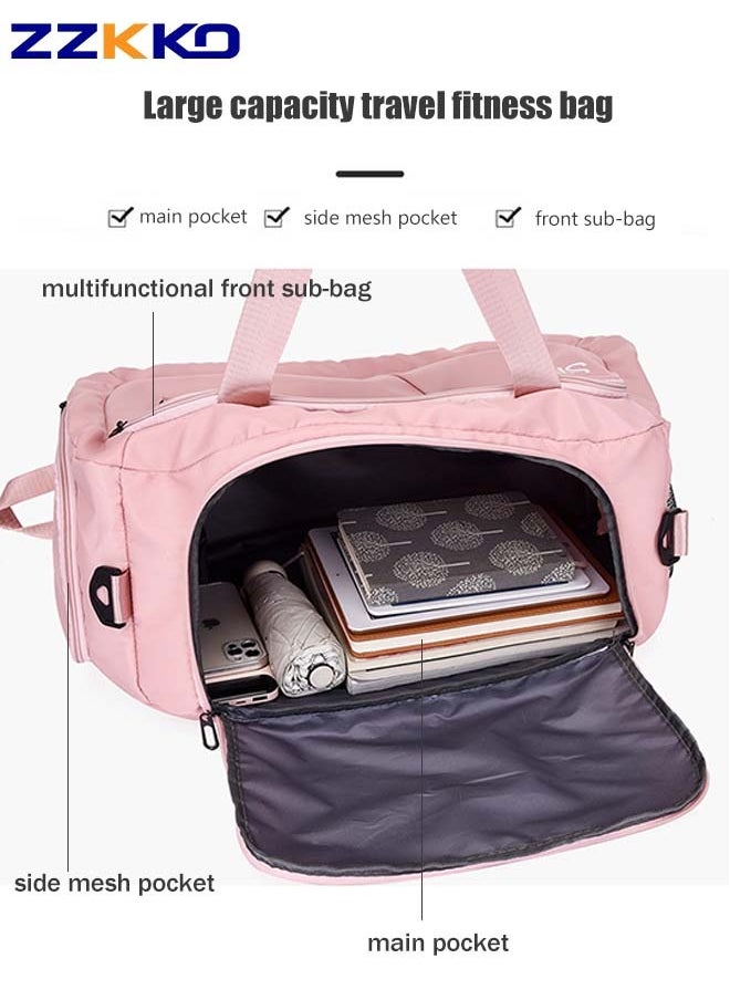 ZZKKO - New Fashion Women Gym Sacks with Independent Shoe Pocket,Large Capacity Luggage Backpack, Light Versatile Sports Gym Handbag,Multifunctional Fitness Bag,Dry and Wet Separation Travel Duffel Bag,Pink - Image 1