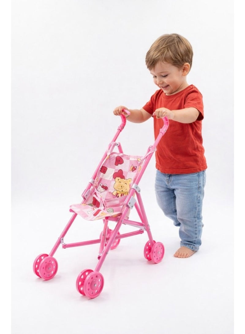 لعبه عربية عروسه/عربية دمية ترولي دفع بعجل، عربة عروسة قابلة للطي وخفيفة للسفر والبيت، كرسي دفع للعرايس للعب التخيلي وتمثيل دور ماما، هديه للبنات - Image 1