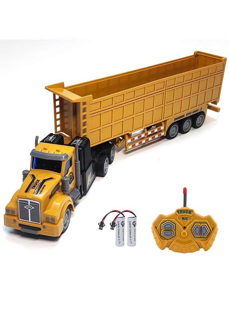 XiuWoo Remote Control Dump Truck With Trailer 14inch 1:48 Mini Semi Truck Toy With 2 Rechargeable Batteries, RC Car Construction Vehicles With Lights, Engineering Tractor Toy For 3-5 Years Kids Boys Girls  - Image 1