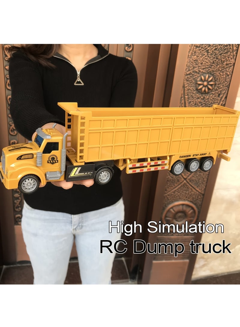 XiuWoo Remote Control Dump Truck With Trailer 14inch 1:48 Mini Semi Truck Toy With 2 Rechargeable Batteries, RC Car Construction Vehicles With Lights, Engineering Tractor Toy For 3-5 Years Kids Boys Girls  - Image 2