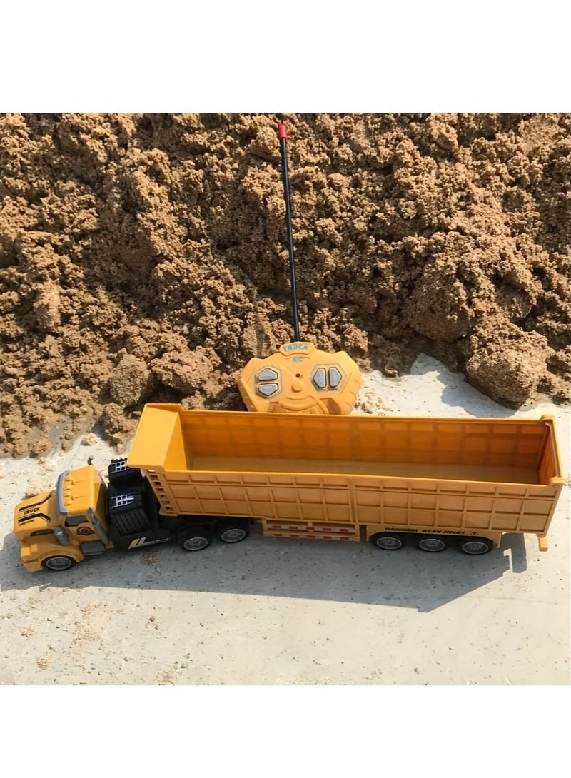 XiuWoo Remote Control Dump Truck With Trailer 14inch 1:48 Mini Semi Truck Toy With 2 Rechargeable Batteries, RC Car Construction Vehicles With Lights, Engineering Tractor Toy For 3-5 Years Kids Boys Girls  - Image 4