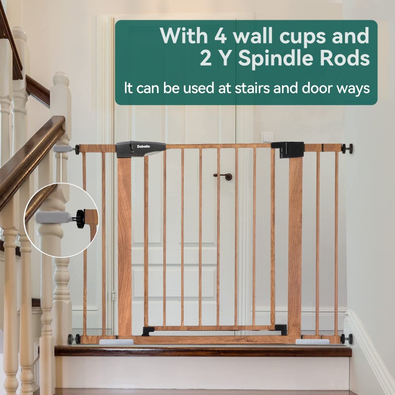 BABELIO فائز بجائزة اختيار الأم - بابليو 26-40" بوابة أطفال معدنية بنمط خشبي، بوابة ضغط سهلة التركيب C5 للكلاب للسلالم والأبواب، مع واقيات جدران ومجموعات تمديد - Image 4