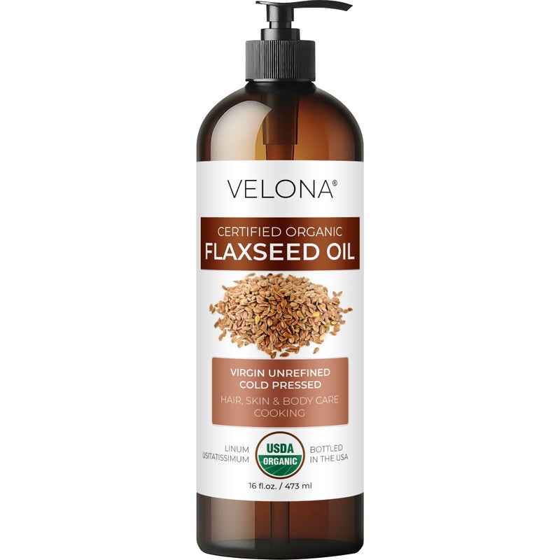 velona USDA Certified Organic Flaxseed Oil - 16 Fl Oz | 100% Pure and Natural Carrier Oil | Unrefined, Cold Pressed |Body, Face & Skin Care | Use Today - Enjoy Resultsâ€¦ - Image 1