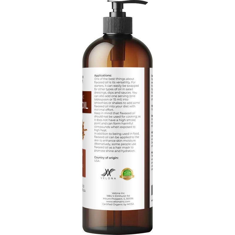velona USDA Certified Organic Flaxseed Oil - 16 Fl Oz | 100% Pure and Natural Carrier Oil | Unrefined, Cold Pressed |Body, Face & Skin Care | Use Today - Enjoy Resultsâ€¦ - Image 4
