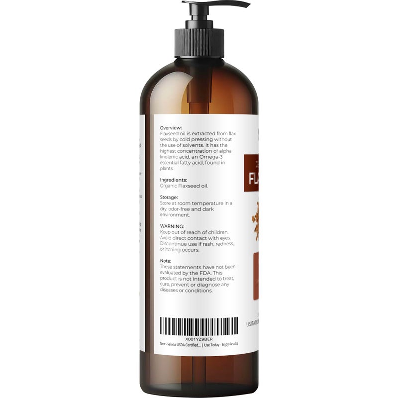 velona USDA Certified Organic Flaxseed Oil - 16 Fl Oz | 100% Pure and Natural Carrier Oil | Unrefined, Cold Pressed |Body, Face & Skin Care | Use Today - Enjoy Resultsâ€¦ - Image 3