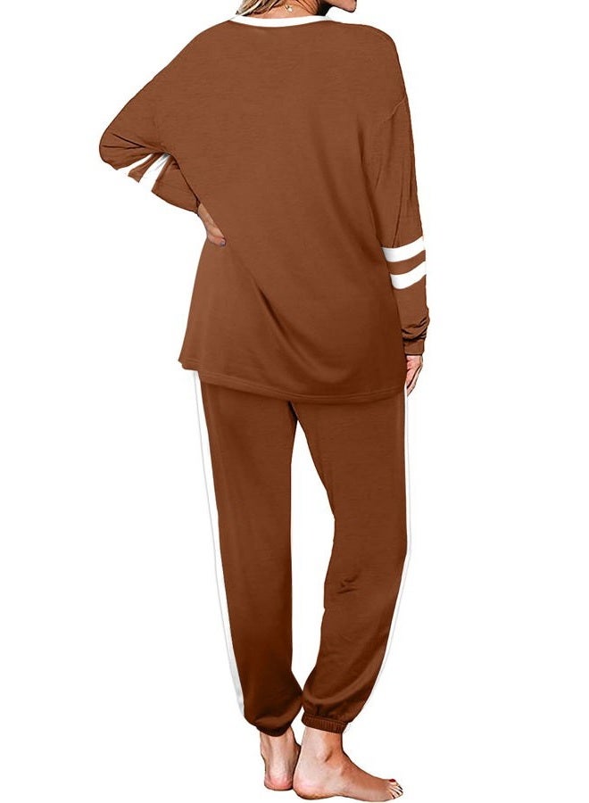 Aloodor Sweatsuit for Women 2 Piece Outfits for Womens Crewneck Sweatshirts Pullover, 2b-coffee, L - Image 4