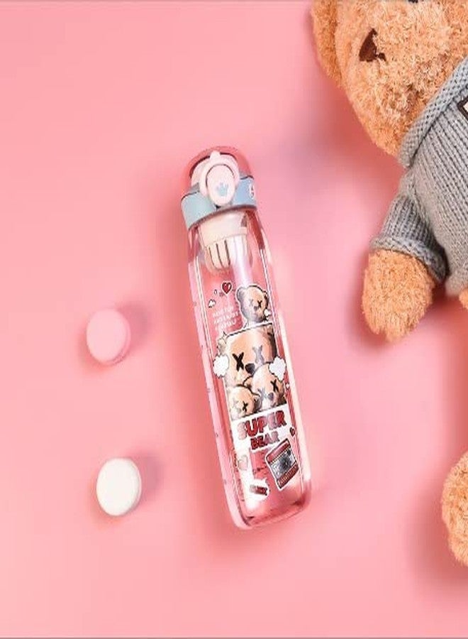 TEMSON Cute Water Bottle with Sipper, Water Bottle for Kids, Sipper Bottle for Kids - Anti-Leak Cartoon Kids Water Bottle for Kids (600 ML)(3842 L-1) (Pink) - Image 1