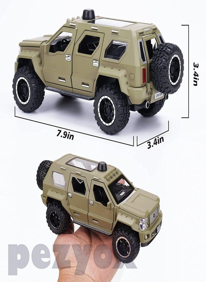 PEZYOX 1/24 Big G Patton Toy Car Metal Pull Back Diecast Car with Openable Door and Sound Light, Gifts Toys for Kids (Army Green) - Image 3