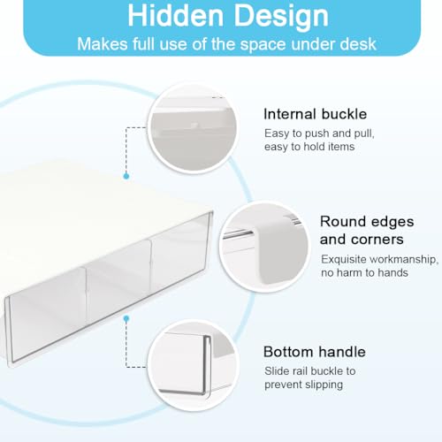 OFIFO® Pull-Out Under Desk Drawer Organizer, Hidden Sliding Storage Box With Adhesive No-Drill Install For Stationery, Makeup, Office Supplies & Tools, 9.2x12.7x3 Inch - Image 3