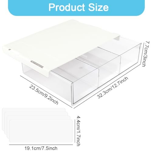 OFIFO® Pull-Out Under Desk Drawer Organizer, Hidden Sliding Storage Box With Adhesive No-Drill Install For Stationery, Makeup, Office Supplies & Tools, 9.2x12.7x3 Inch - Image 2