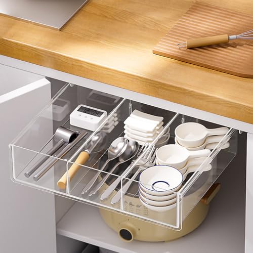 OFIFO® Pull-Out Under Desk Drawer Organizer, Hidden Sliding Storage Box With Adhesive No-Drill Install For Stationery, Makeup, Office Supplies & Tools, 9.2x12.7x3 Inch - Image 5