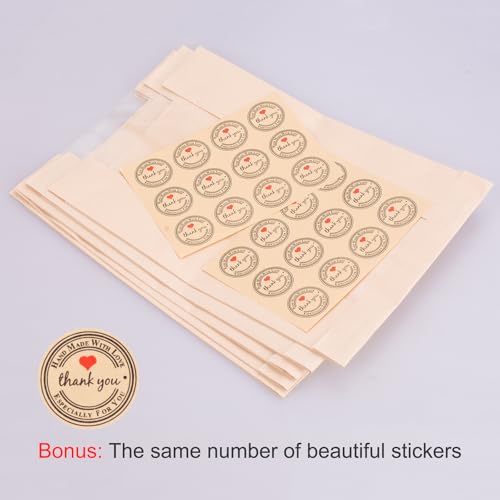 GRANDAN 50 Packs Large Paper Bread Bags for Homemade Bread Kraft Paper Bakery Bags with Window for Sourdough Toast Packing Storage Baked Loaf Gifting Bag Bonus Label Seal Stickers 126x83x40 inch - Image 3