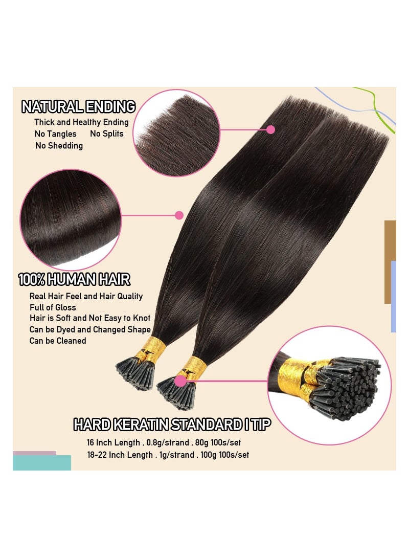 Estelle I Tip Hair Extensions Human Hair Extensions I Tip Human Hair Pre Bonded Hair Extensions Real Human Hair Invisible 18 Inch Natural Black 100g 1g/s 100s/pack... - Image 3