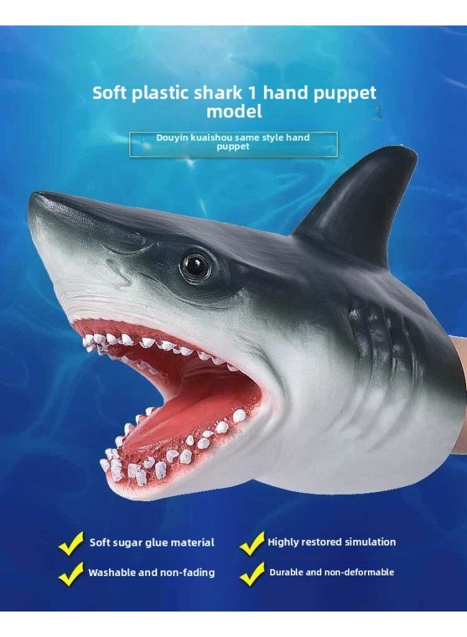 Dinosaur Hand Doll Gloves Soft Glue Triangle Tyrannosaurus Rex Children Boy Toy Simulation Animal Model Shark Shark Arm Head-Color:Shark Hand Puppet  - Image 3