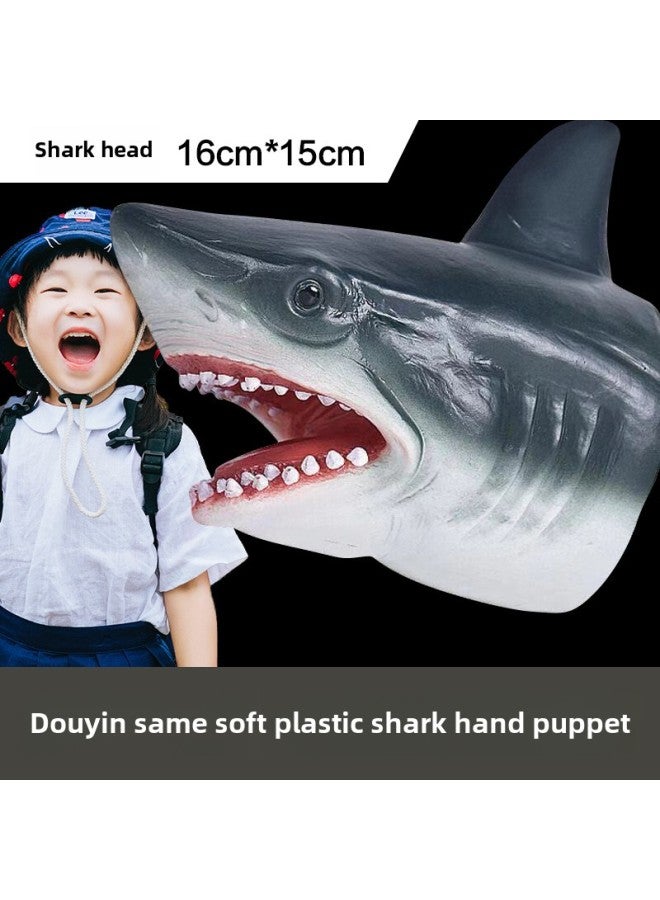 Dinosaur Hand Doll Gloves Soft Glue Triangle Tyrannosaurus Rex Children Boy Toy Simulation Animal Model Shark Shark Arm Head-Color:Shark Hand Puppet  - Image 2
