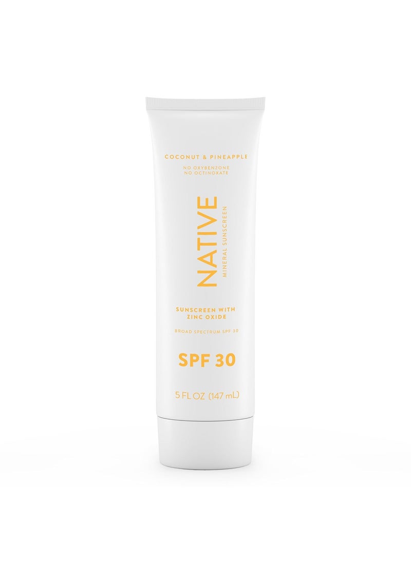 native Native Sunscreen SPF 30 Zinc Oxide Dermatologist Tested Suitable for Sensitive Skin  Hawaii Compliant 5 Ounces  Pineapple  Coconut Scent Sun Protection Lotion Lightweight  Smooth 