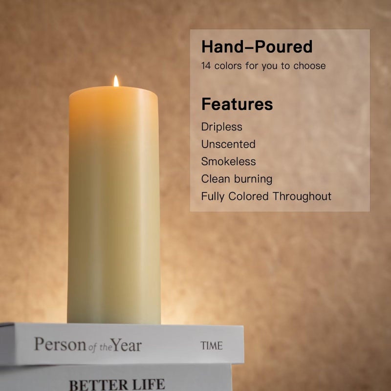 Mozeal 4"" X 10"" Extra-Large Ivory Pillar Candles (Set Of 2)  Unscented Dripless  Smokeless Long Clean-Burning These Tall 10 Inch Large Ivory Pillar Candles Perfect For Weddings And Christmas Decor - Image 2