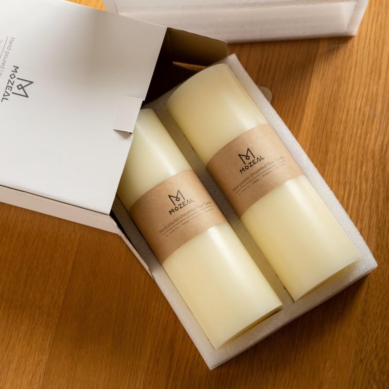 Mozeal 4"" X 10"" Extra-Large Ivory Pillar Candles (Set Of 2)  Unscented Dripless  Smokeless Long Clean-Burning These Tall 10 Inch Large Ivory Pillar Candles Perfect For Weddings And Christmas Decor - Image 3