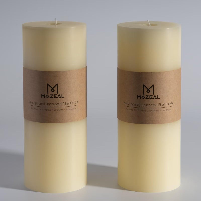 Mozeal 4"" X 10"" Extra-Large Ivory Pillar Candles (Set Of 2)  Unscented Dripless  Smokeless Long Clean-Burning These Tall 10 Inch Large Ivory Pillar Candles Perfect For Weddings And Christmas Decor - Image 1