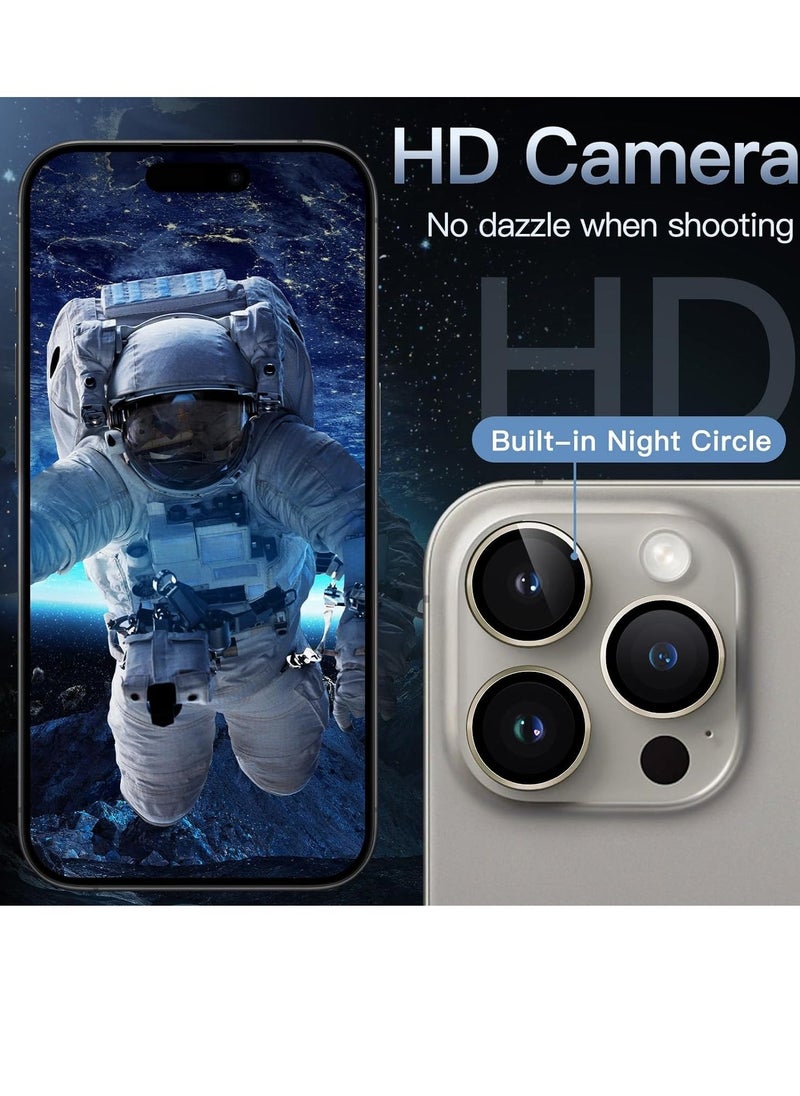 Raxoom Camera Lens Protector for iPhone 15 Pro 6.1-Inch and iPhone 15 Pro Max 6.7-Inch, 9H Tempered Glass Metal Individual Ring Cover, HD Clear, 3-Pack (Natural Titanium) - Image 4