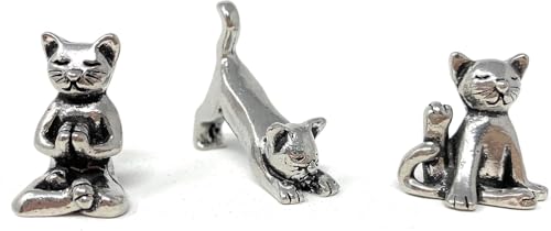 Basic Spirit Yoga Cat Figurine Set (Pewter)-Mini 3 pc. Set - Image 1